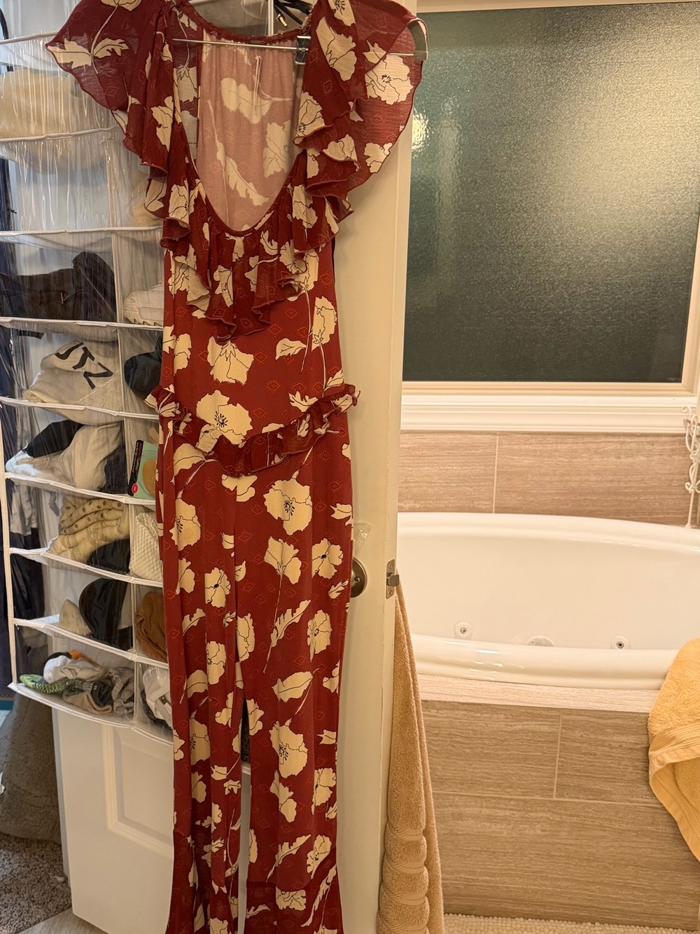 Red Floral Ruffle Maxi Dress